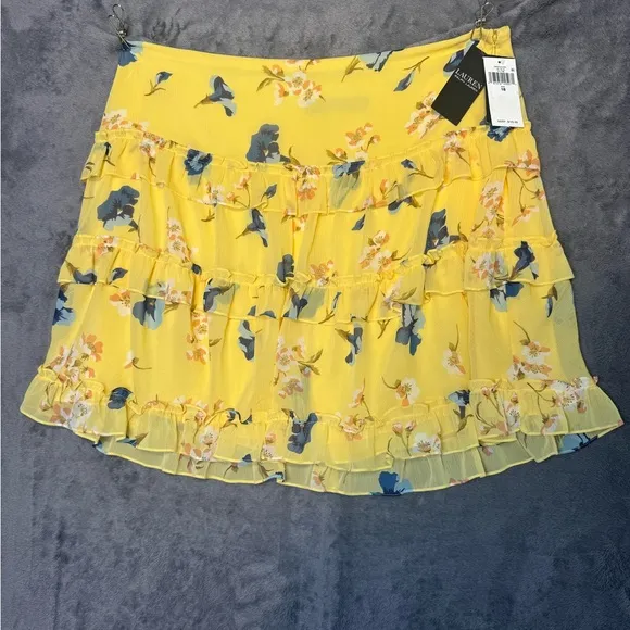 Lauren Ralph Lauren Floral Ruffle-Trim Georgette A-Line Mini Skirt Size 18