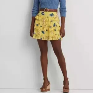 Lauren Ralph Lauren Floral Ruffle-Trim Georgette A-Line Mini Skirt Size 18