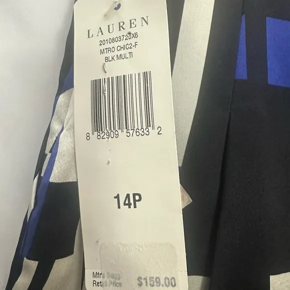 Lauren Ralph Lauren Silk Geometric Print Pleated Skirt Size 14 Petite Satin NWT