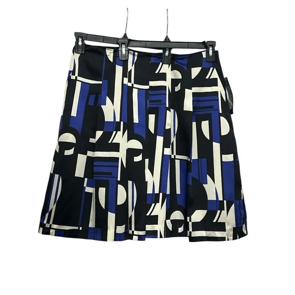 Lauren Ralph Lauren Silk Geometric Print Pleated Skirt Size 14 Petite Satin NWT