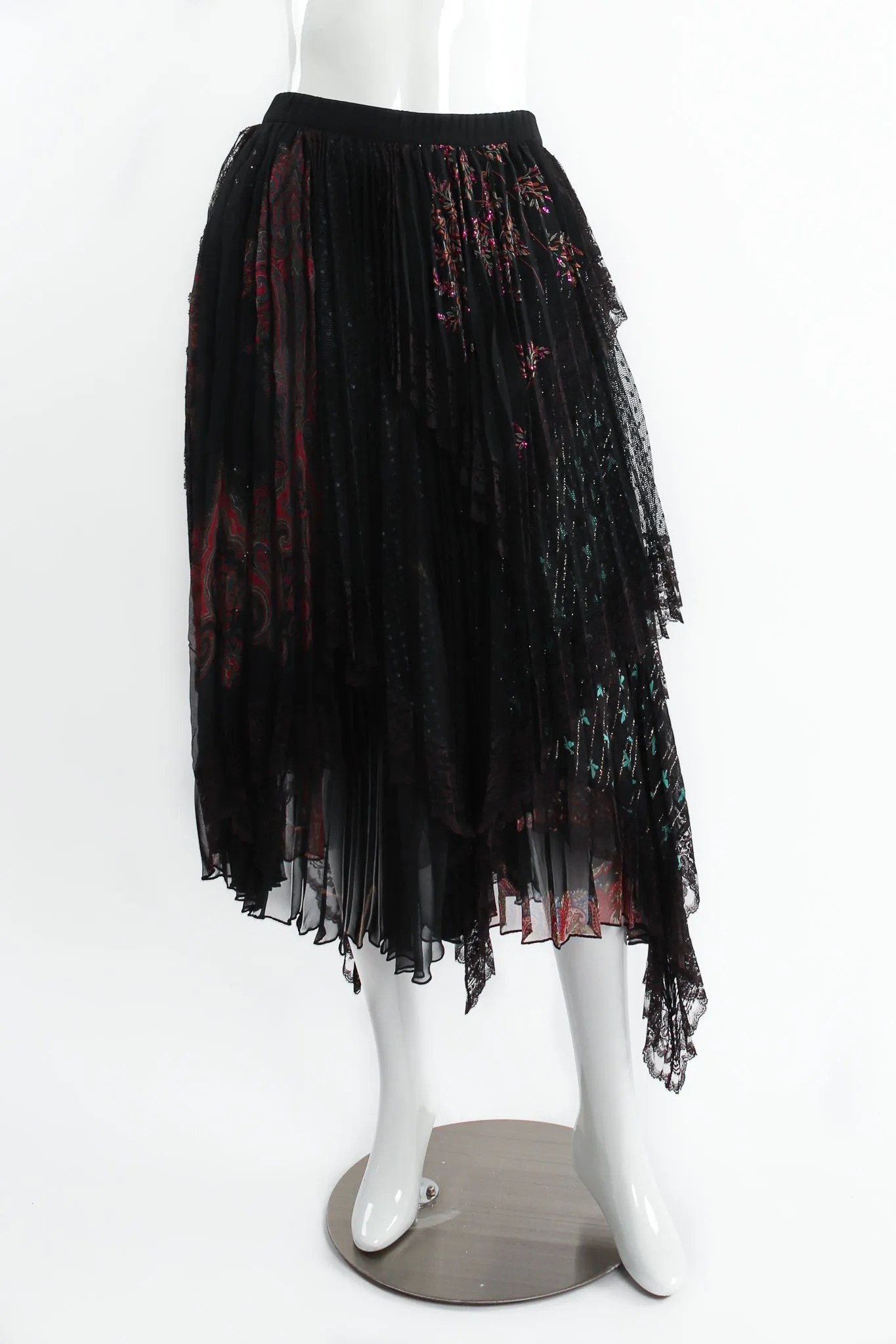 Layered Mesh Lace Pleated Skirt