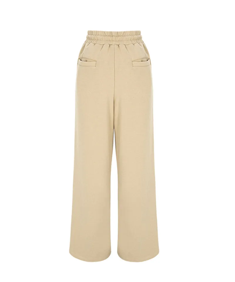 LENUCU Women's Wide Sweat Pants - Beige