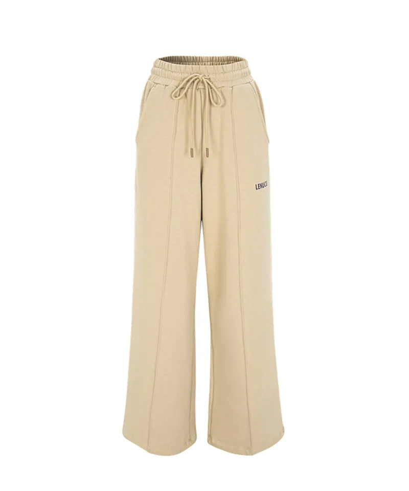 LENUCU Women's Wide Sweat Pants - Beige