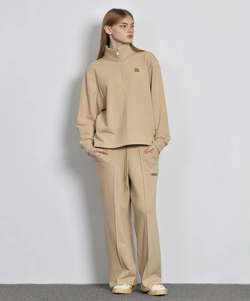 LENUCU Women's Wide Sweat Pants - Beige