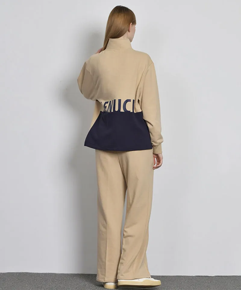 LENUCU Women's Wide Sweat Pants - Beige