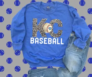 Leopard KC with Baseball Between Heather Blue Graphic Sweatshirt