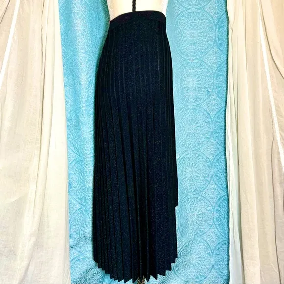 Lewit Metallic Black Pleated Knit Skirt