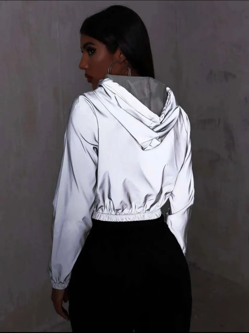 LFTF Grey Reflective ColorBlock Crop Hoodie
