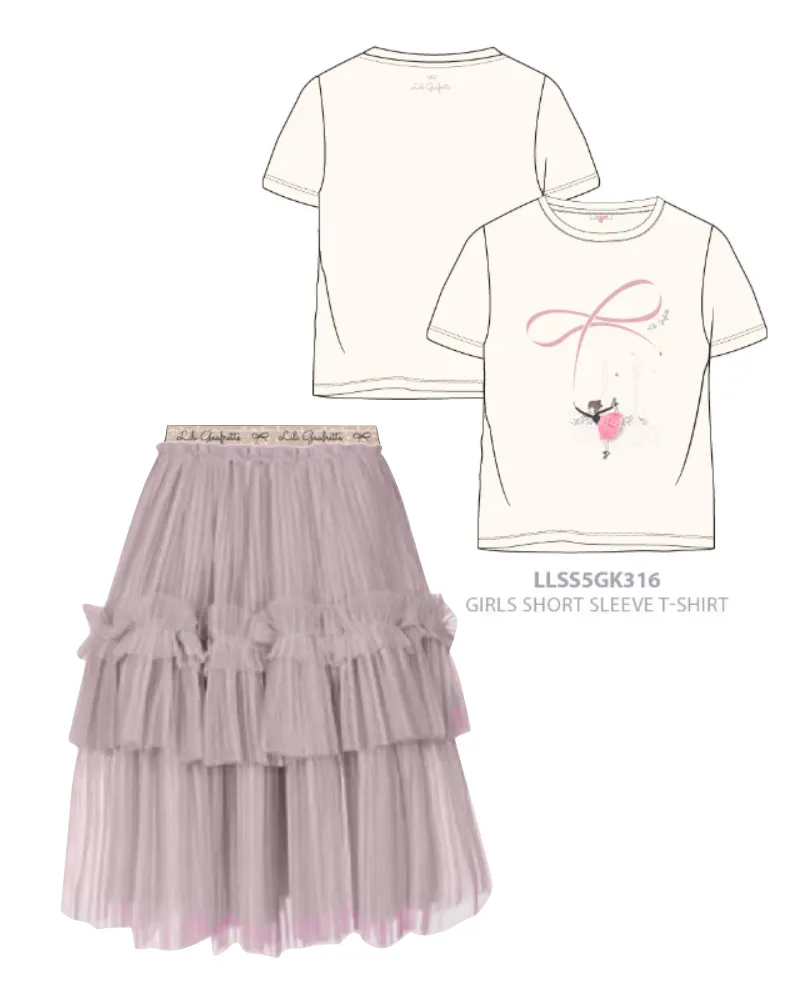 Lili Gaufrette Ballerina Tee-Shirt and Pink Chiffon Pleated Skirt Set In Stock Now