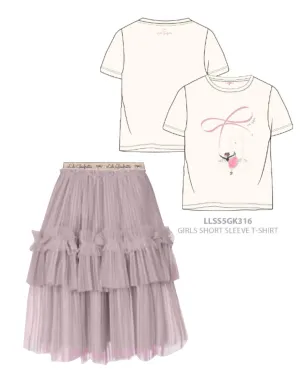 Lili Gaufrette Ballerina Tee-Shirt and Pink Chiffon Pleated Skirt Set In Stock Now