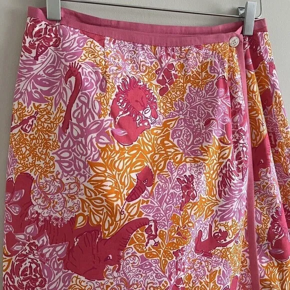 Lilly Pulitzer Reversible Mini Skirt Pink Yellow Monkey Elephant petite