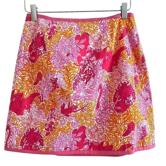 Lilly Pulitzer Reversible Mini Skirt Pink Yellow Monkey Elephant petite