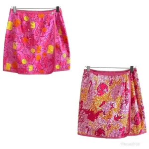 Lilly Pulitzer Reversible Mini Skirt Pink Yellow Monkey Elephant petite