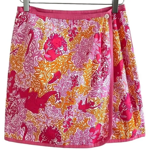 Lilly Pulitzer Reversible Mini Skirt Pink Yellow Monkey Elephant petite