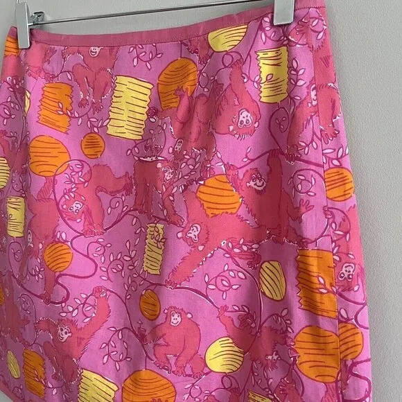 Lilly Pulitzer Reversible Mini Skirt Pink Yellow Monkey Elephant petite