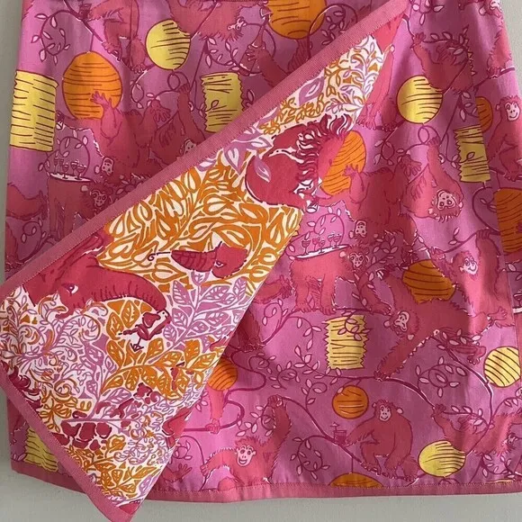Lilly Pulitzer Reversible Mini Skirt Pink Yellow Monkey Elephant petite