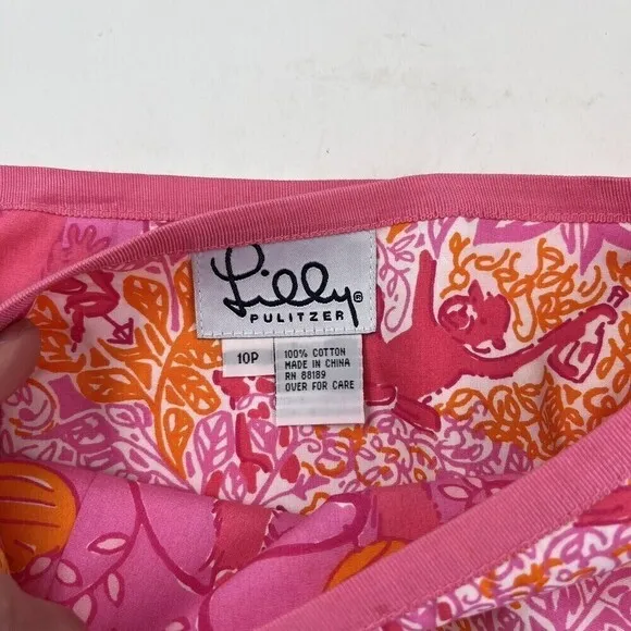 Lilly Pulitzer Reversible Mini Skirt Pink Yellow Monkey Elephant petite