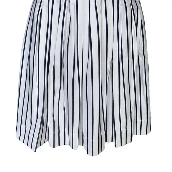LN Kate Spade Broome Street Ink Blue &amp; White Striped Pleated Cotton Skirt - 10