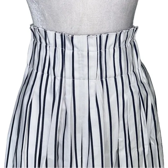 LN Kate Spade Broome Street Ink Blue &amp; White Striped Pleated Cotton Skirt - 10