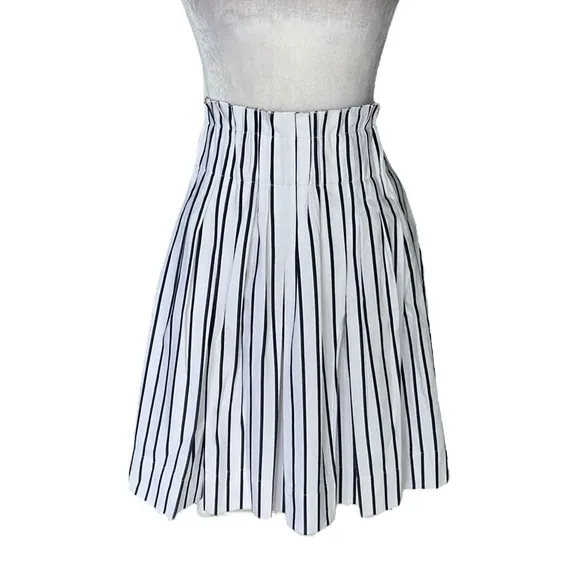 LN Kate Spade Broome Street Ink Blue &amp; White Striped Pleated Cotton Skirt - 10