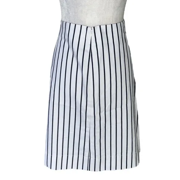 LN Kate Spade Broome Street Ink Blue &amp; White Striped Pleated Cotton Skirt - 10
