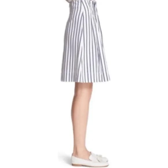 LN Kate Spade Broome Street Ink Blue &amp; White Striped Pleated Cotton Skirt - 10