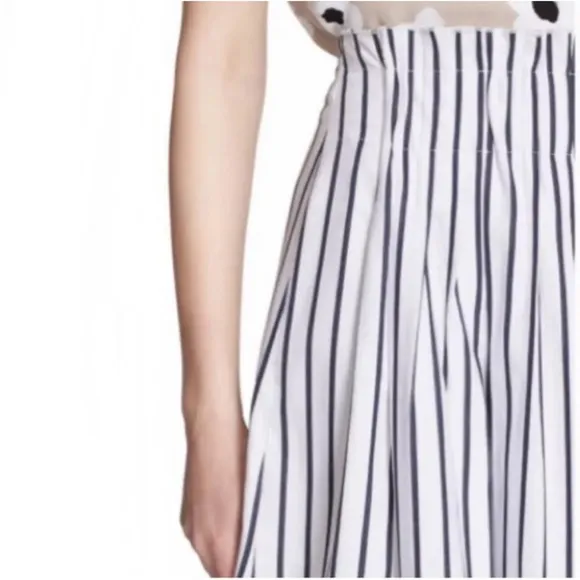 LN Kate Spade Broome Street Ink Blue &amp; White Striped Pleated Cotton Skirt - 10