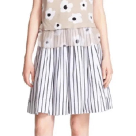 LN Kate Spade Broome Street Ink Blue &amp; White Striped Pleated Cotton Skirt - 10