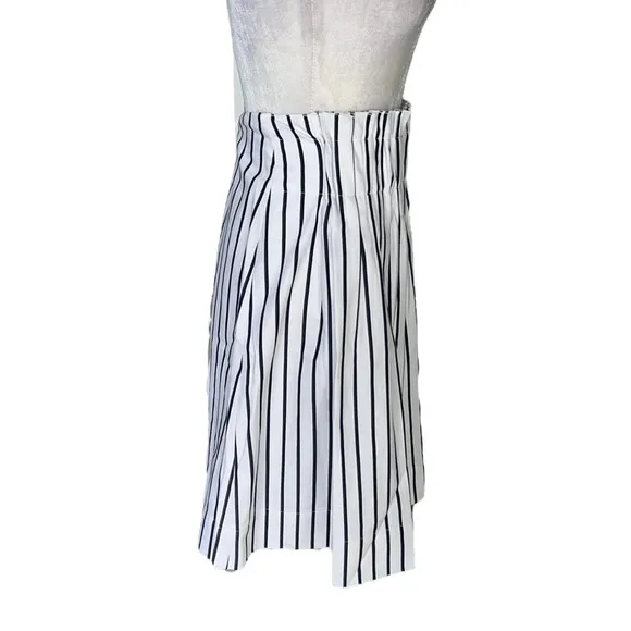 LN Kate Spade Broome Street Ink Blue &amp; White Striped Pleated Cotton Skirt - 10