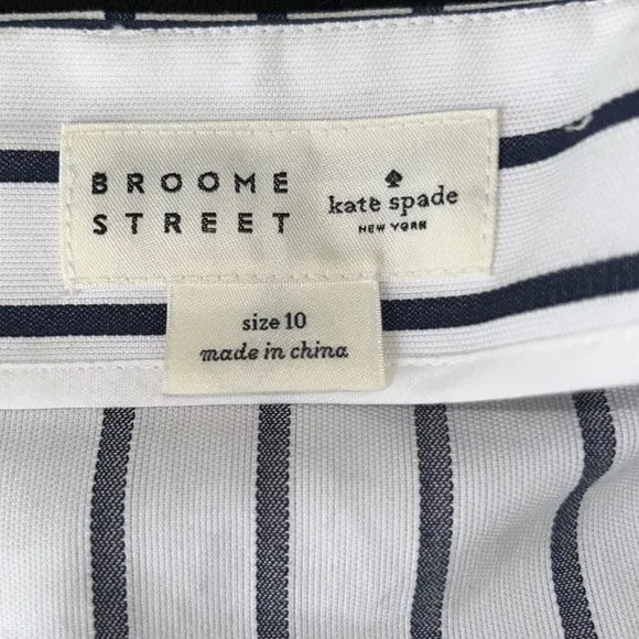 LN Kate Spade Broome Street Ink Blue &amp; White Striped Pleated Cotton Skirt - 10