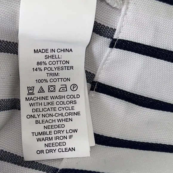 LN Kate Spade Broome Street Ink Blue &amp; White Striped Pleated Cotton Skirt - 10