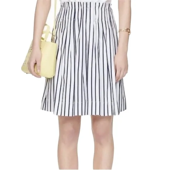 LN Kate Spade Broome Street Ink Blue &amp; White Striped Pleated Cotton Skirt - 10