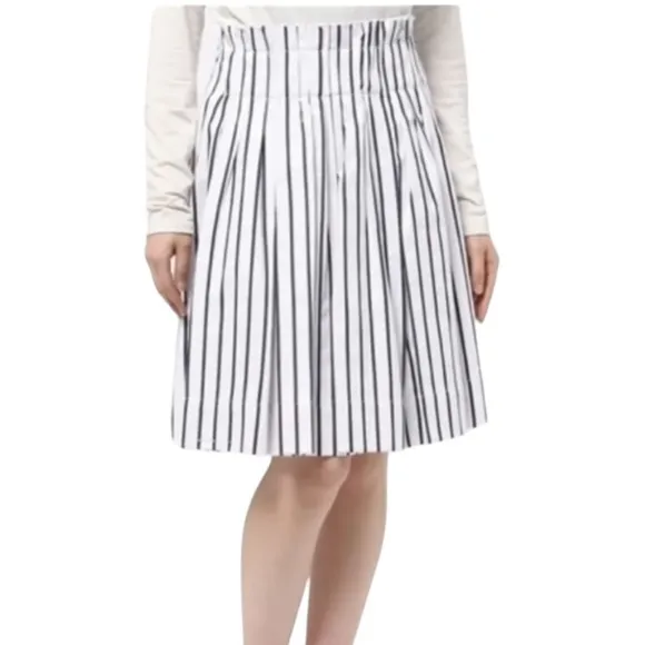 LN Kate Spade Broome Street Ink Blue &amp; White Striped Pleated Cotton Skirt - 10