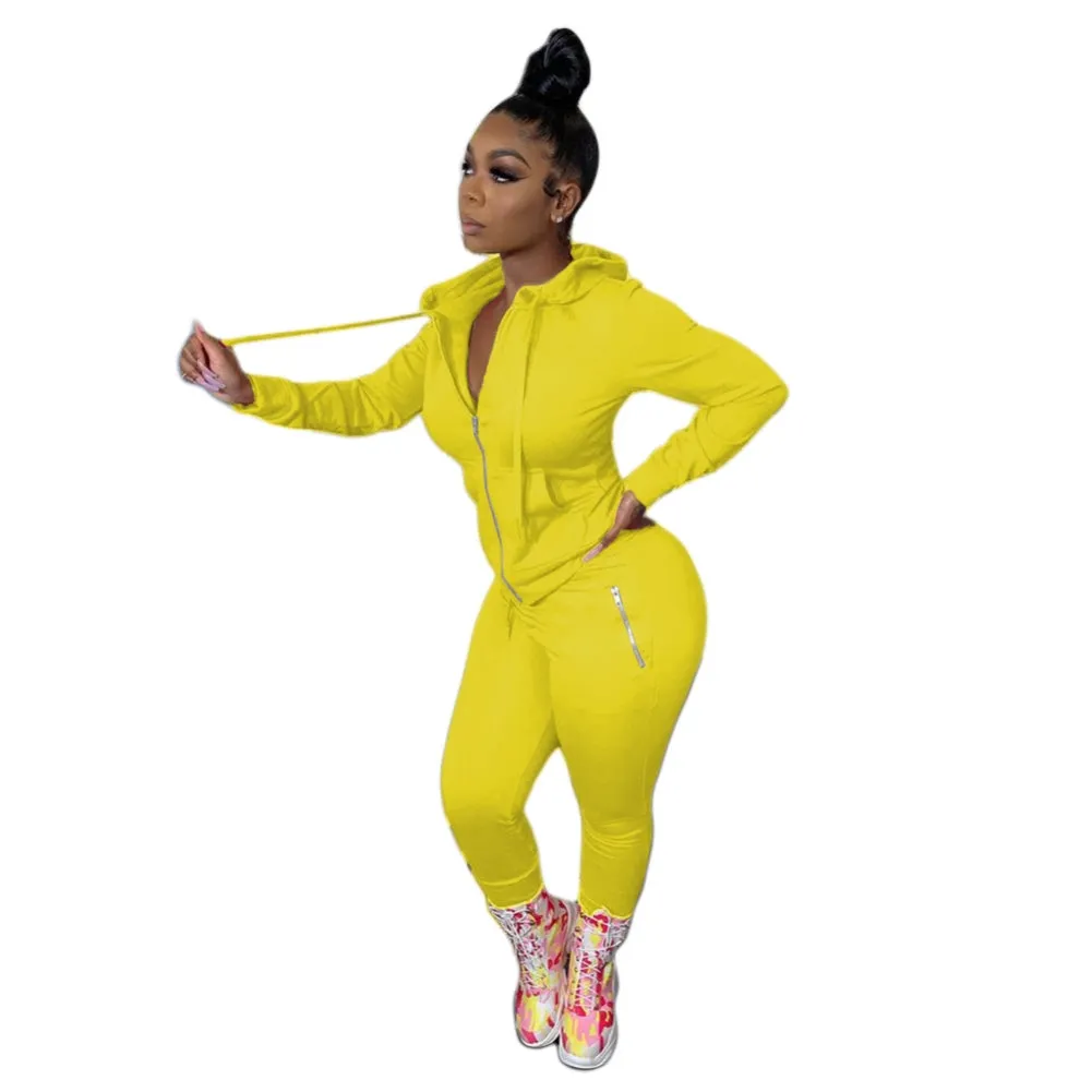 Long Sleeve Pocketed Hoodie Tracksuit Set