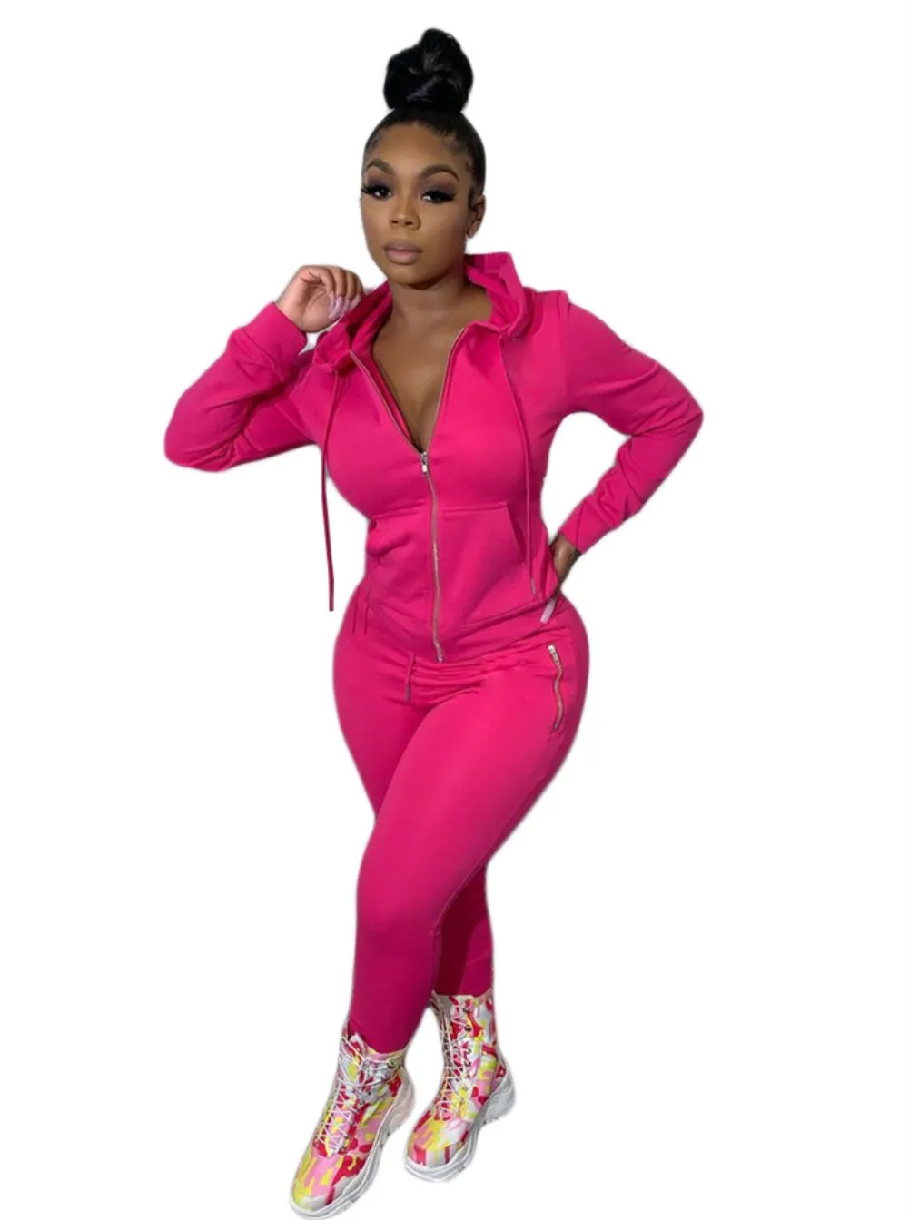 Long Sleeve Pocketed Hoodie Tracksuit Set