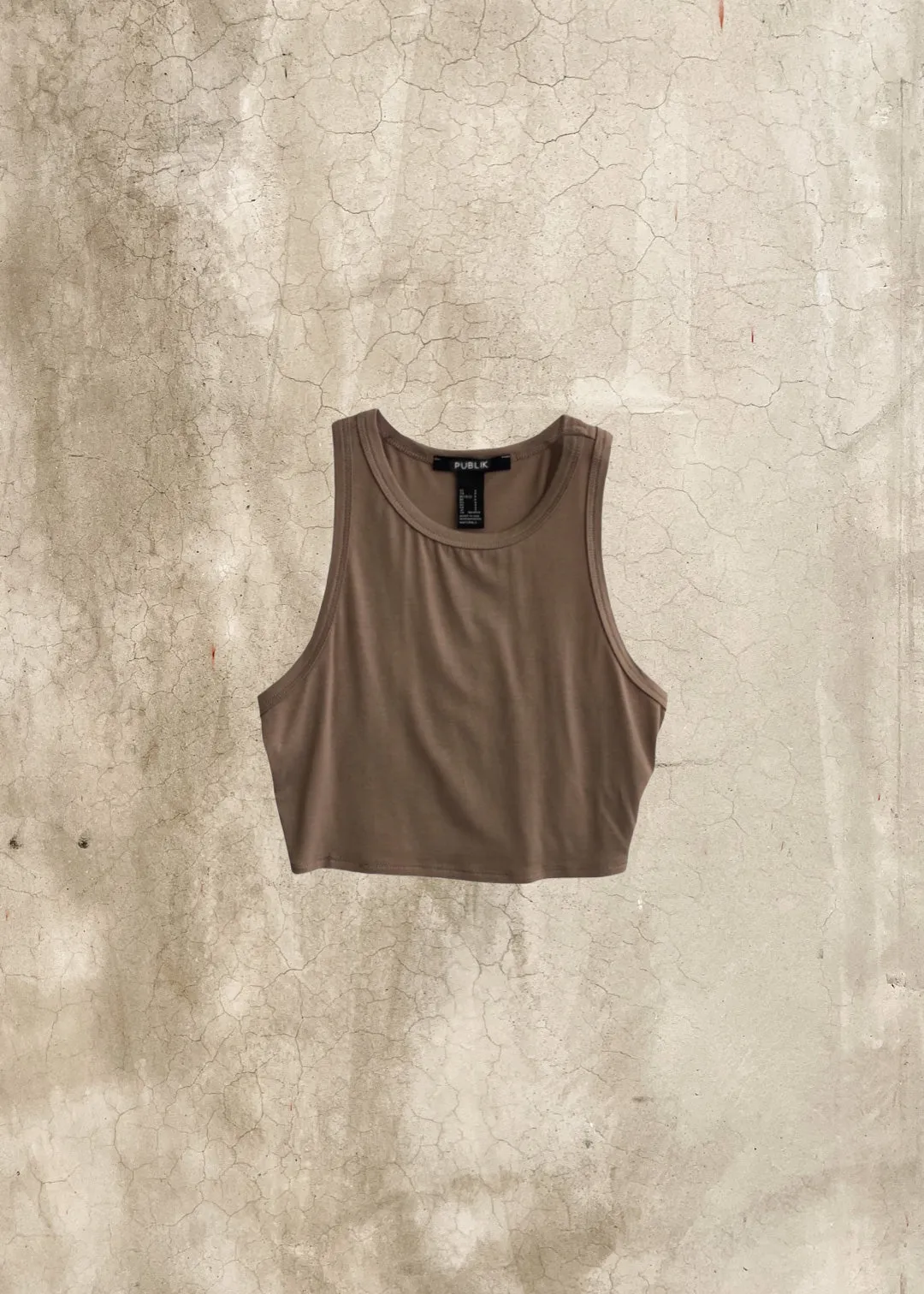 Lulu High Neck Crop Top - Beige