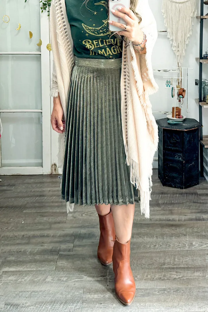 Lurex Fabric Pleated Midi Skirt