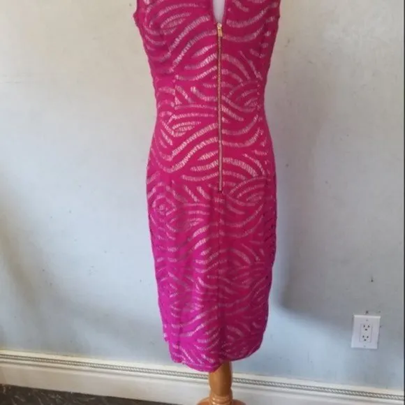Maggy London Pink lace swirl dress women's size 8 (12)