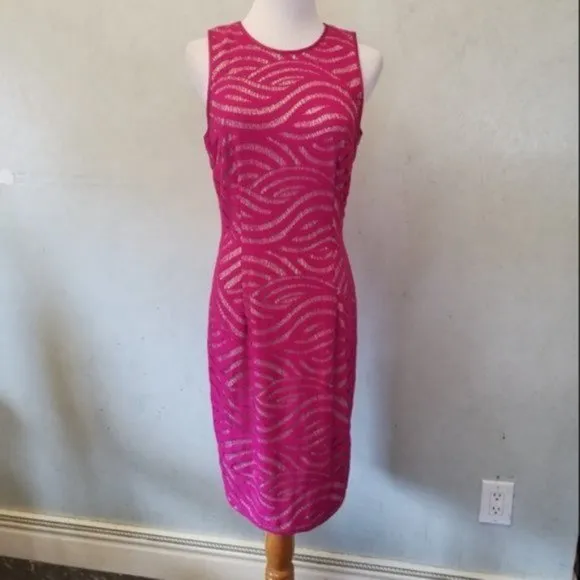 Maggy London Pink lace swirl dress women's size 8 (12)