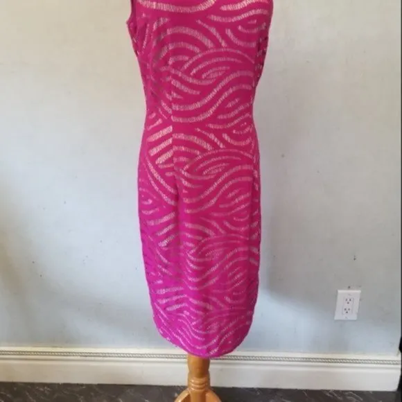 Maggy London Pink lace swirl dress women's size 8 (12)