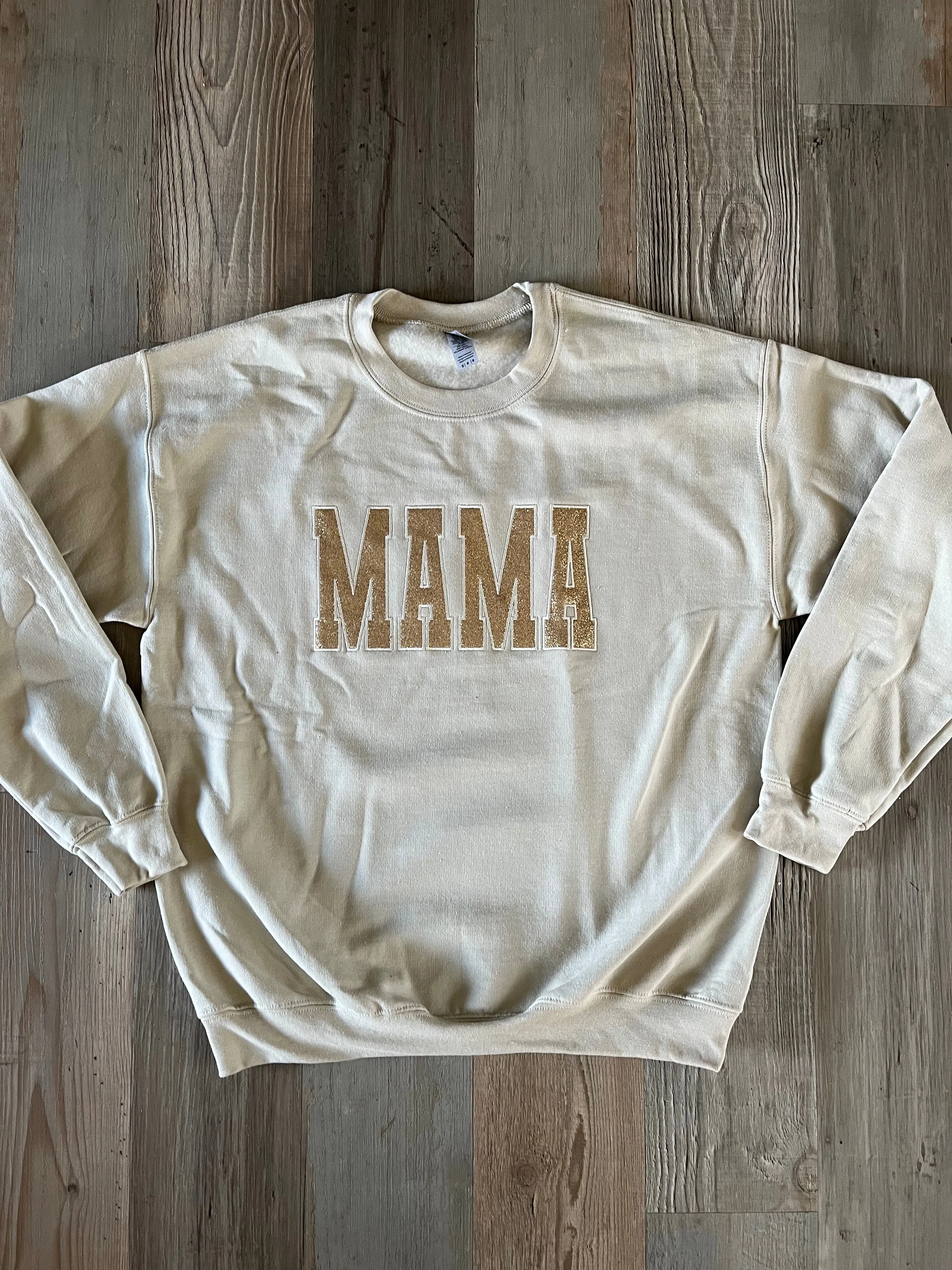 MAMA Champagne Glitter Embroidered Sweatshirt