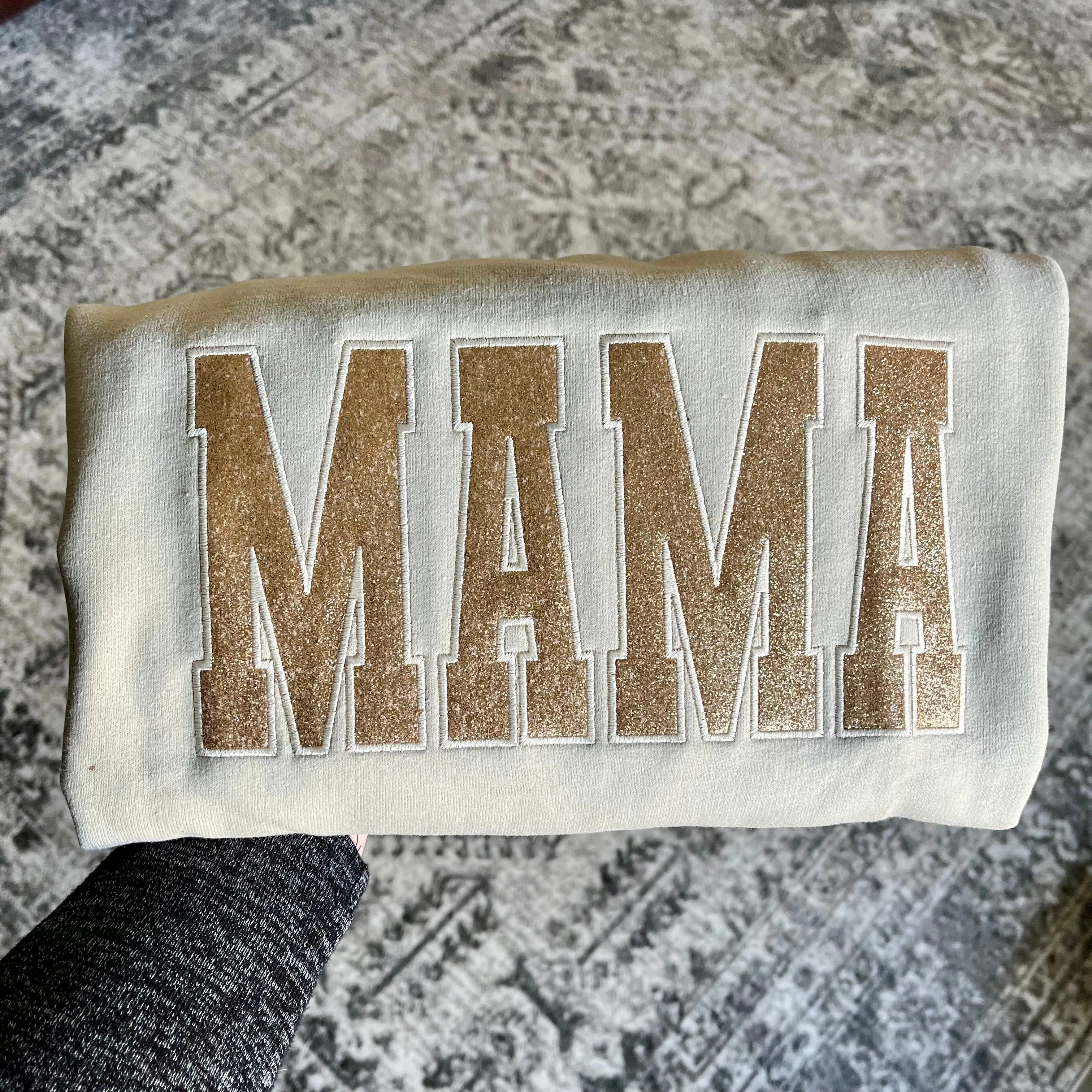 MAMA Champagne Glitter Embroidered Sweatshirt