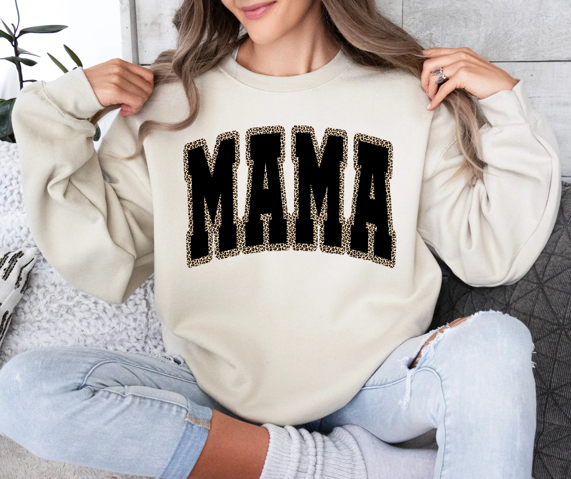 Mama Leopard Outlined Tan Sweatshirt