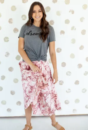 Marbled Midi Skirt-Dusty Pink