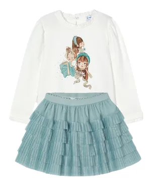 Mayoral 4065 Jade Tee-Shirt and 4902 Jade Pleated Tulle Skirt In Stock Now