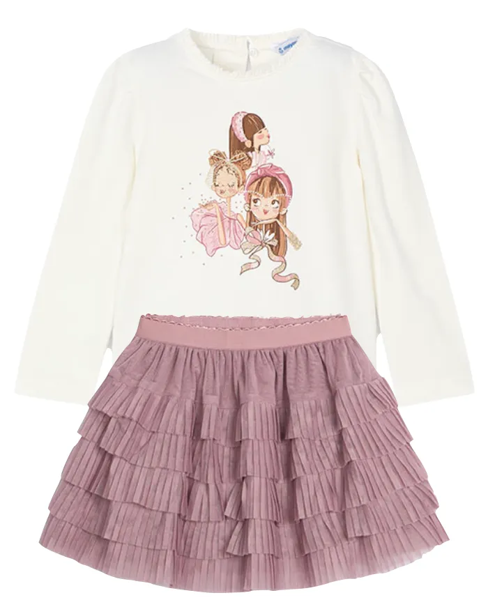 Mayoral 4065 Rose Tee-Shirt and 4902 Rose Pleated Tulle Skirt In Stock Now