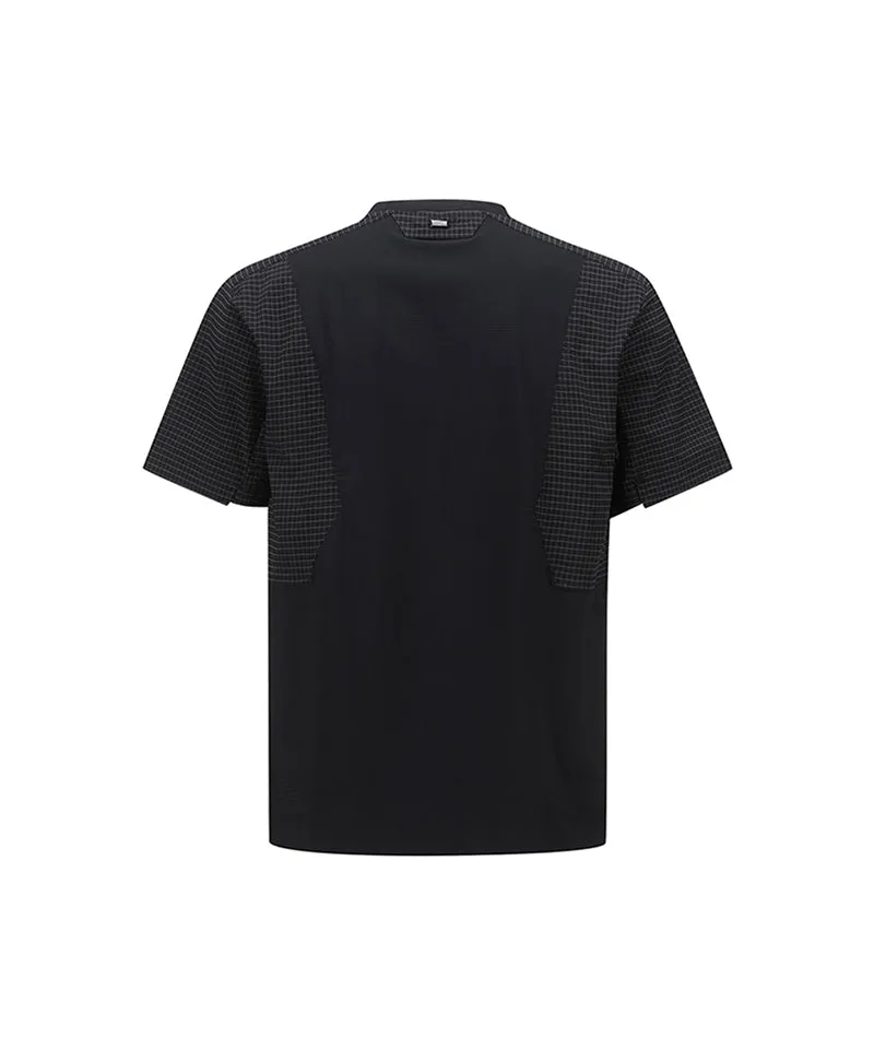 Men Wooven Sleeve Crew Neck - Black