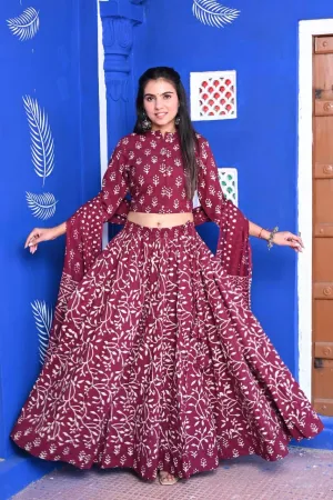 Meroon Bagru Print lehenga choli Set