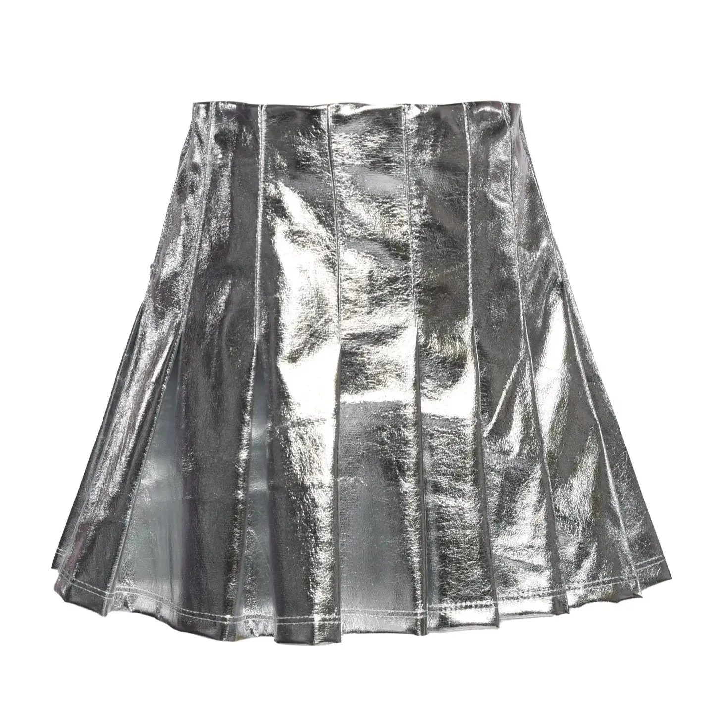 Metallic Pleated Skirt with Back Zip (Faux Leather)