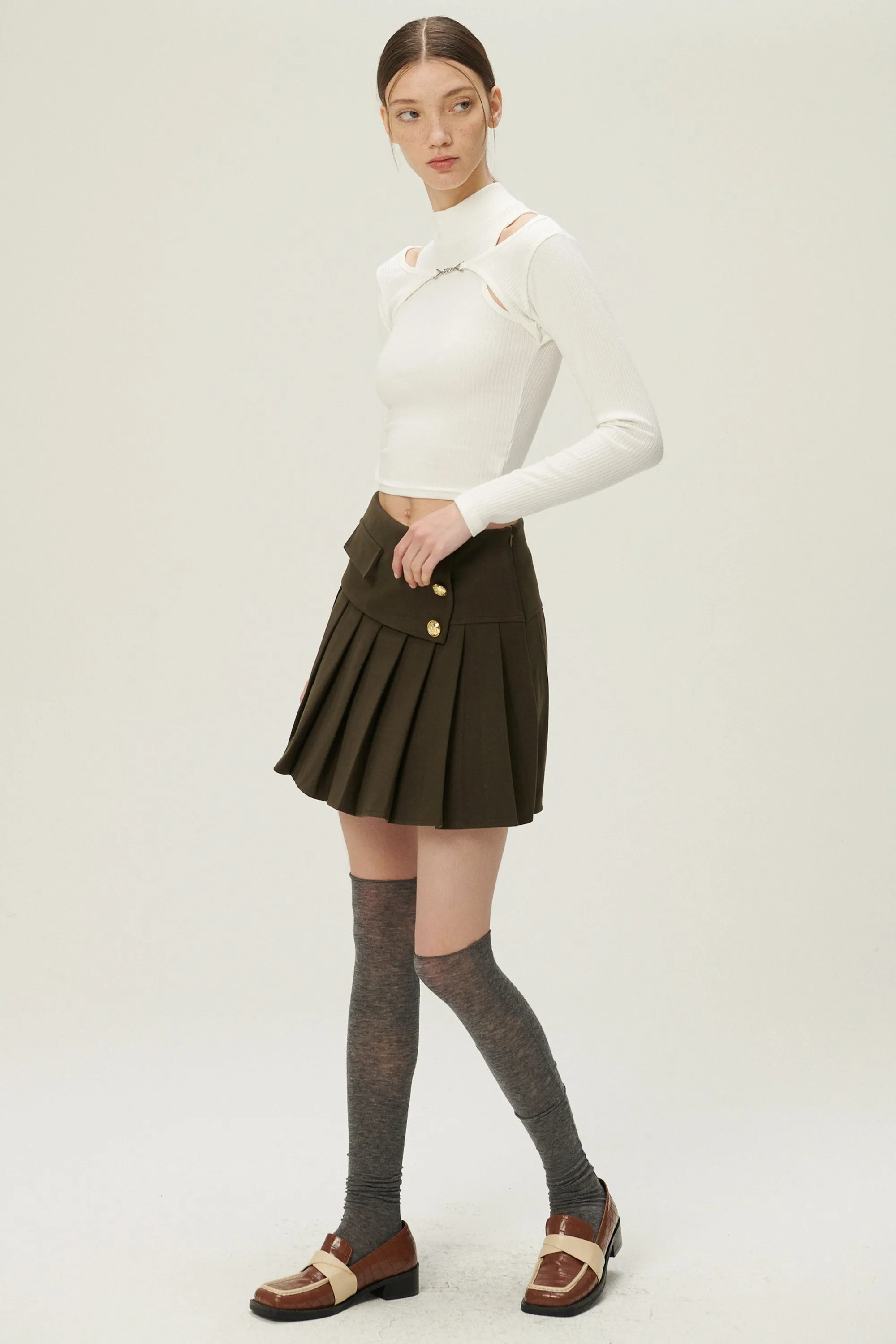 Mila Gold Button Pleated Skort